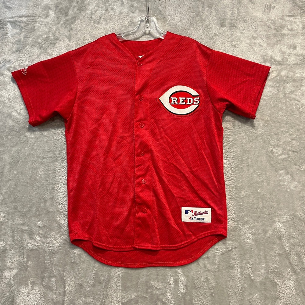 Majestic Cincinnati Reds Baseball Jersey Mens M Red Mesh Button Up Vintage USA